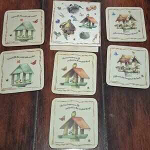 Marjolein Bastin Set of 6 Square Beverage Coasters Nature's Sketchbook Birds NIB